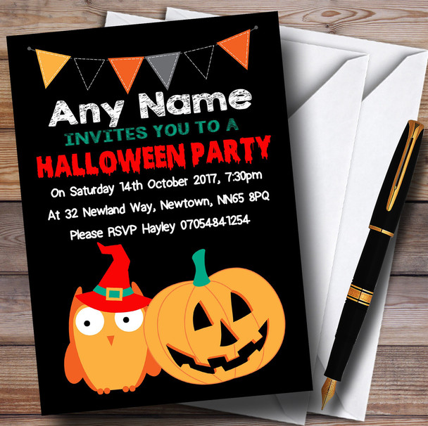 Owl and Pumpkin Scary Personalised Halloween Party Invitations