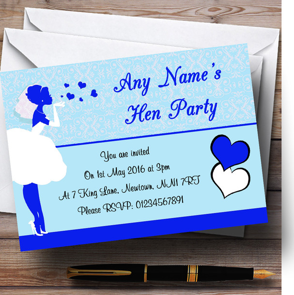 Blue Bride Hearts Personalised Hen Party Invitations