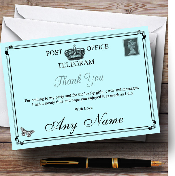 Vintage Telegram Elegant Aqua Personalised Party Thank You Cards