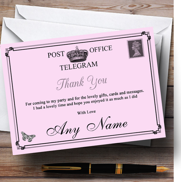 Vintage Telegram Elegant Pink Personalised Party Thank You Cards