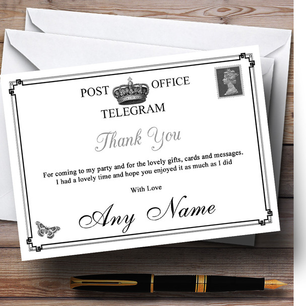 Vintage Telegram Elegant White Personalised Party Thank You Cards