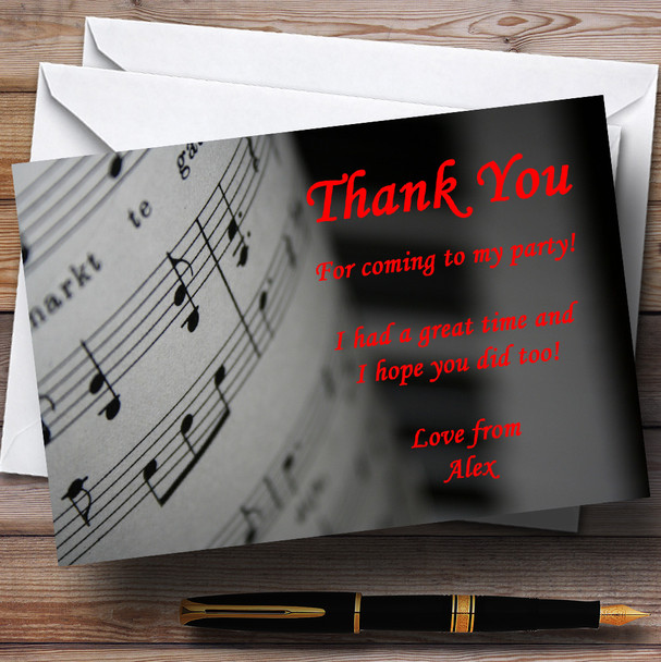 Piano And Music Black Red Personalised Party Thank You Cards