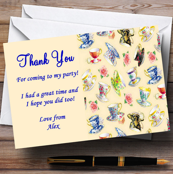 Vintage Tea Party Thank You Cards Cream Blue Personalised Party Thank You Cards