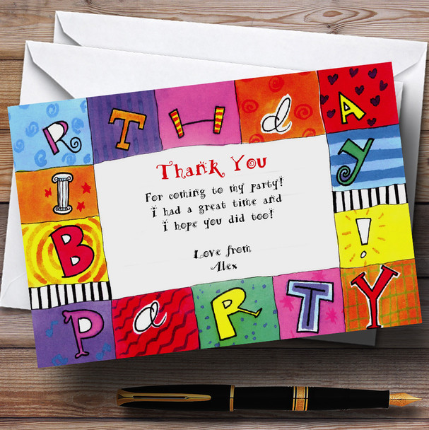 Colourful Happy Birthday Personalised Party Thank You Cards