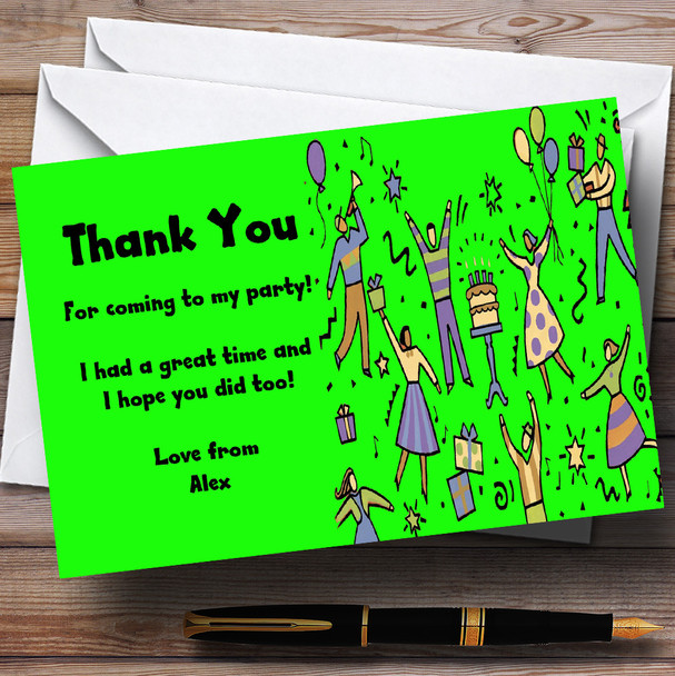 Lime Green Dancing People Personalised Party Thank You Cards