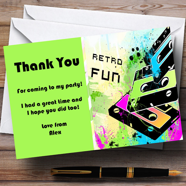 Lime Green Funky Retro Personalised Party Thank You Cards