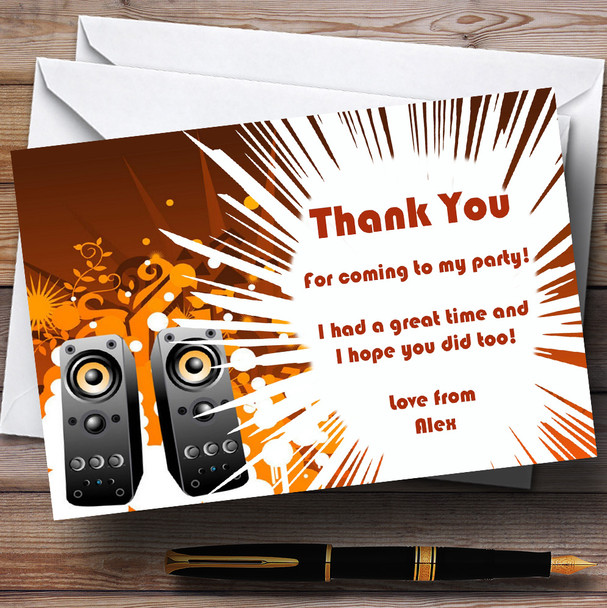 Orange Brown Retro Music Speakers Personalised Party Thank You Cards