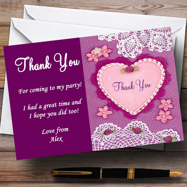 Purple Vintage Tea Shabby Chic Personalised Party Thank You Cards