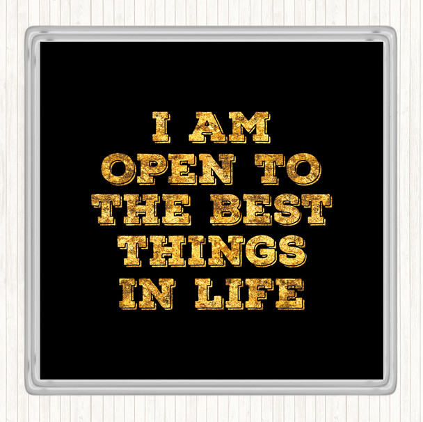 Black Gold Best Things In Life Quote Drinks Mat Coaster