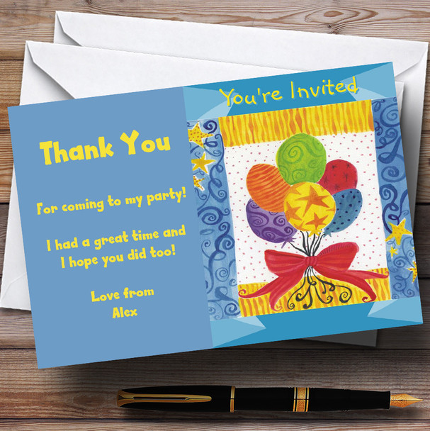 Blue Yellow Red Balloons Personalised Party Thank You Cards