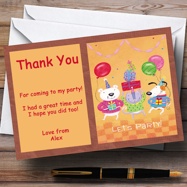 Dog Cat Bear Cute Children's Personalised Party Thank You Cards