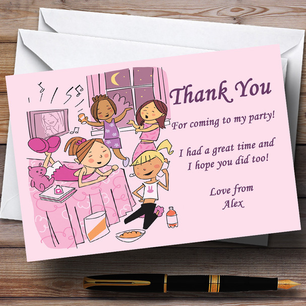 Pretty Pink Sleepover Makeup Slumber Personalised Party Thank You Cards