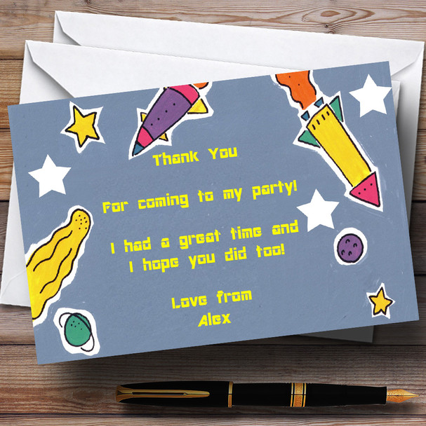 Space Rocket Children's Personalised Party Thank You Cards