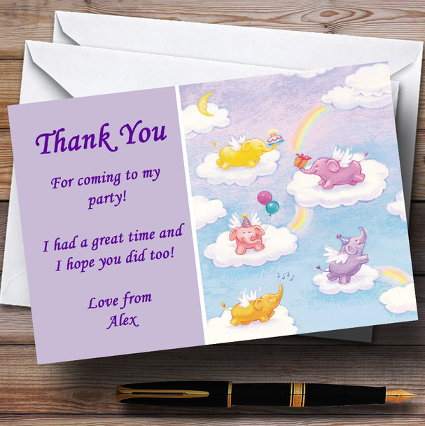 Elephants Baby Sleepover Children's Personalised Party Thank You Cards