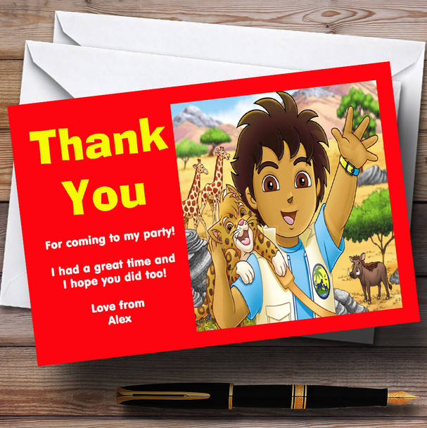 Go Diego Go Personalised Children's Birthday Party Thank You Cards