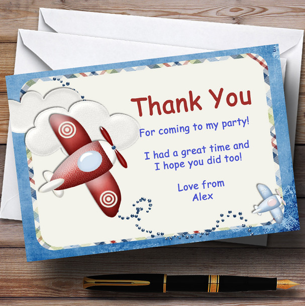 Aeroplane Blue Red Plane Personalised Birthday Party Thank You Cards