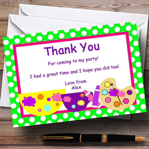 Arts And Crafts Polkadot Personalised Birthday Party Thank You Cards