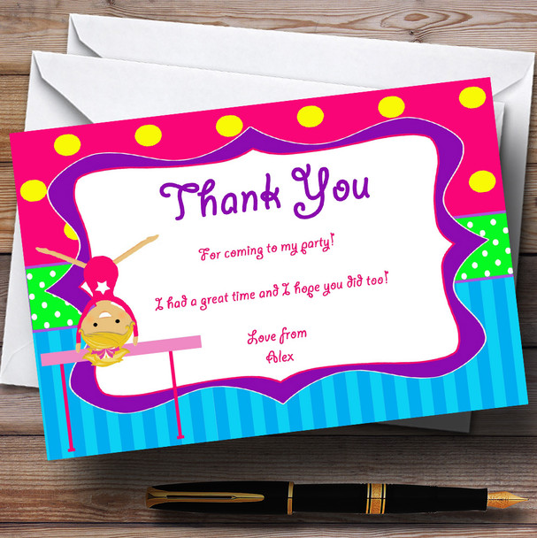 Pink Gymnastics Personalised Birthday Party Thank You Cards