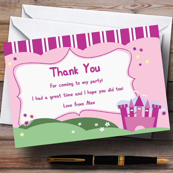 Pink Princess Castle Personalised Birthday Party Thank You Cards
