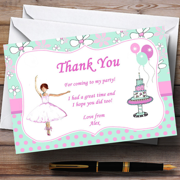 Pretty Ballet Ballerina Personalised Birthday Party Thank You Cards