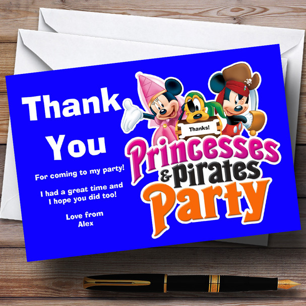 Boy's Blue Pirate And Princess Personalised Birthday Party Thank You Cards