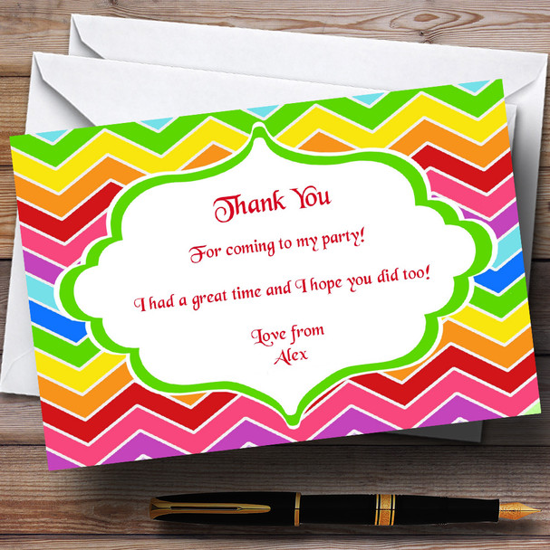 Bright Rainbow Colours Personalised Birthday Party Thank You Cards