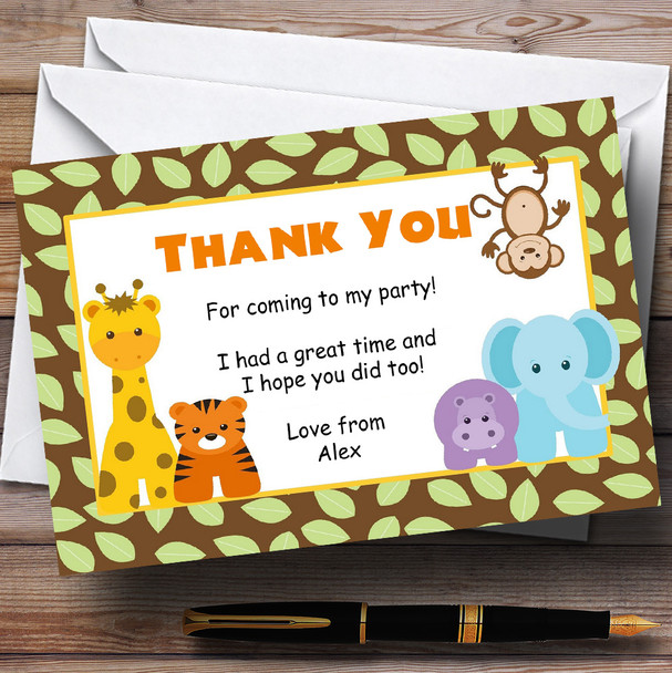 Animal Jungle Personalised Birthday Party Thank You Cards