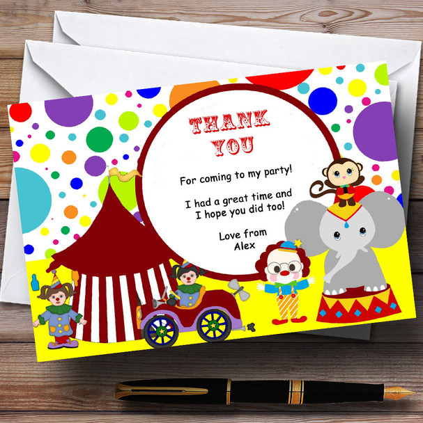 Colourful Circus Personalised Birthday Party Thank You Cards