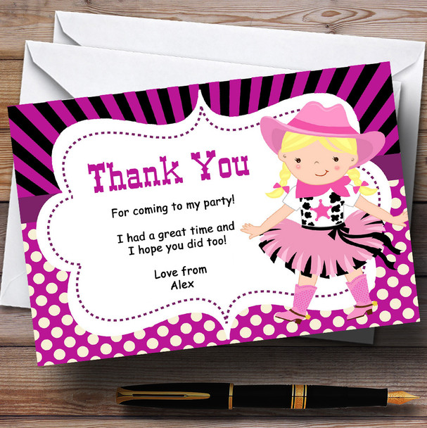 Cowgirl And Cowboy Pink Personalised Birthday Party Thank You Cards