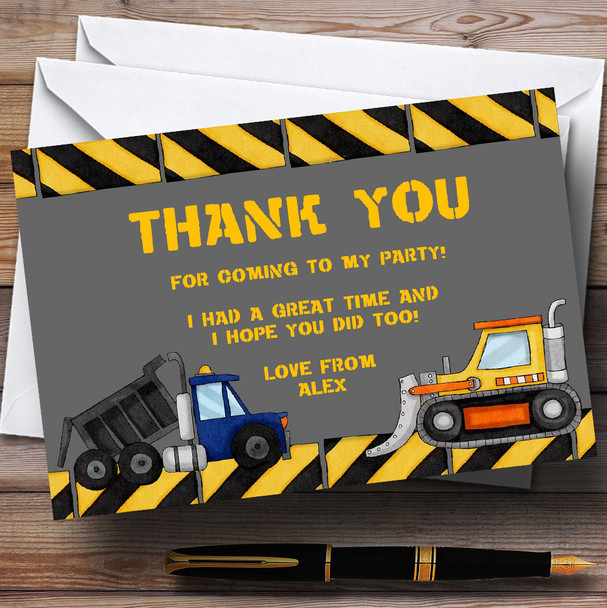 Dumper Truck, Tractor And Digger Personalised Birthday Party Thank You Cards