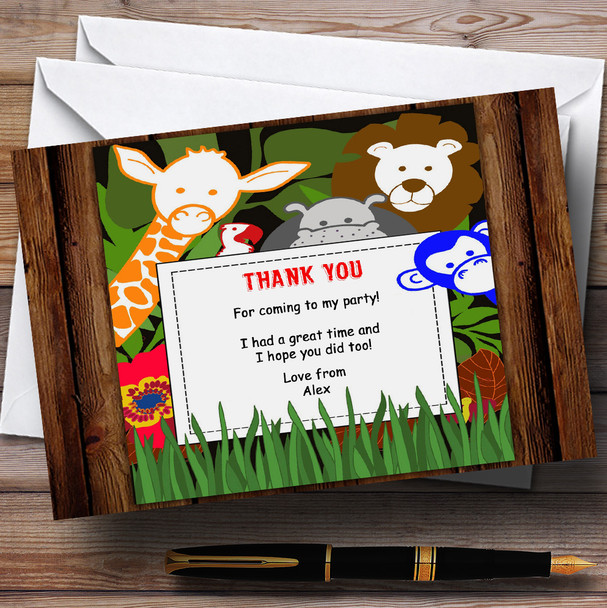 Jungle Animals Lion Hippo Giraffe Monkey Personalised Birthday Party Thank You Cards