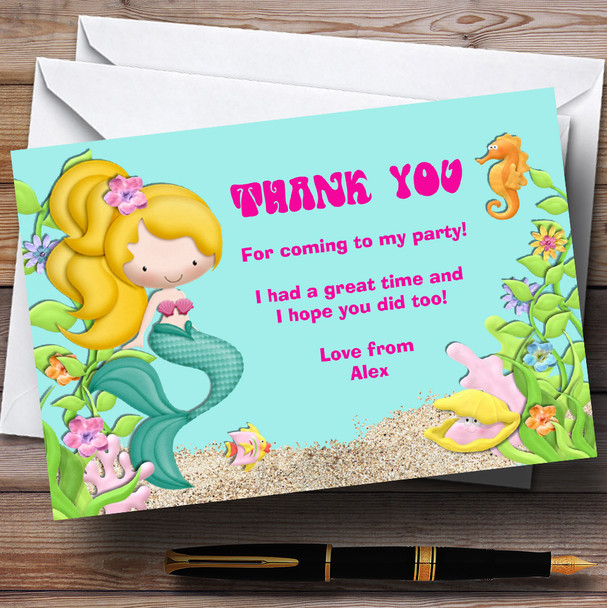Mermaid And Seahorse Personalised Birthday Party Thank You Cards