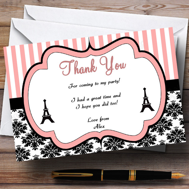 Parisian Paris Eiffel Tower Vintage Chic Personalised Birthday Party Thank You Cards