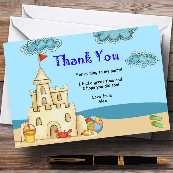 Beach Sandcastle Pool Personalised Birthday Party Thank You Cards