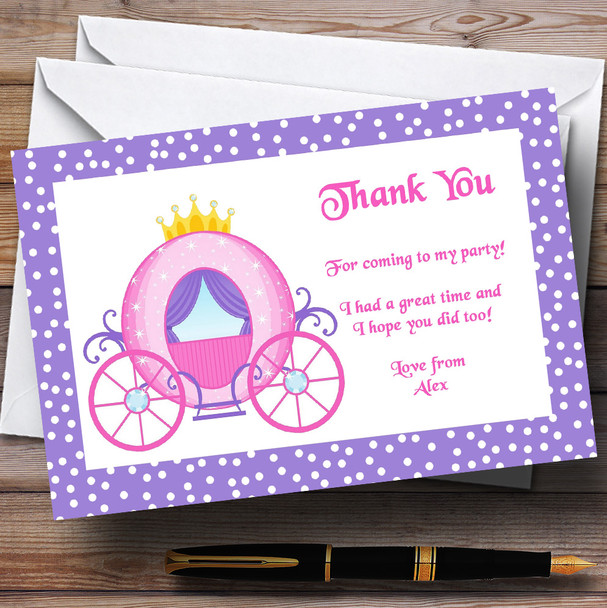 Princess Carriage Pink And Lilac Personalised Birthday Party Thank You Cards