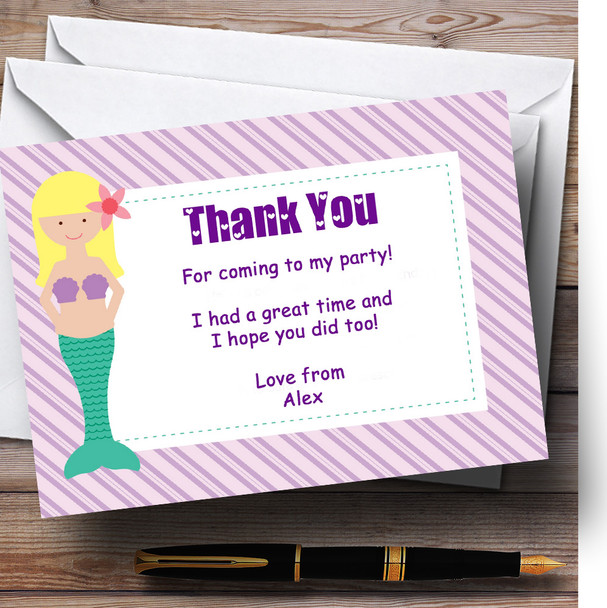 Purple Mermaid Personalised Birthday Party Thank You Cards