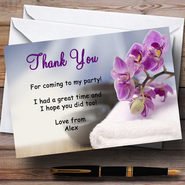 Purple Spa Day Personalised Birthday Party Thank You Cards