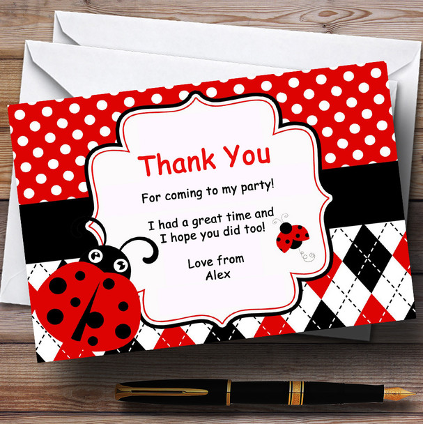 Red Ladybird Personalised Birthday Party Thank You Cards