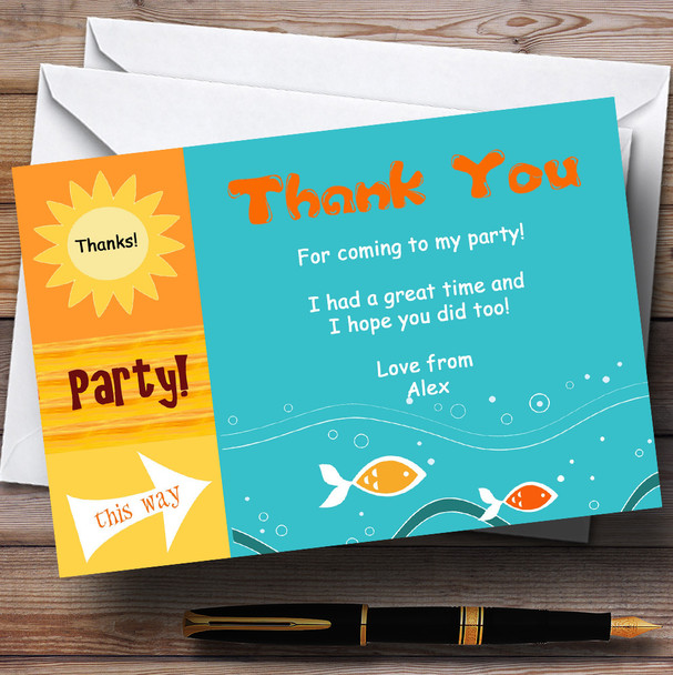 Sunny Beach Swimming Pool Personalised Birthday Party Thank You Cards
