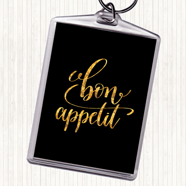 Black Gold Bon Appetit Quote Bag Tag Keychain Keyring
