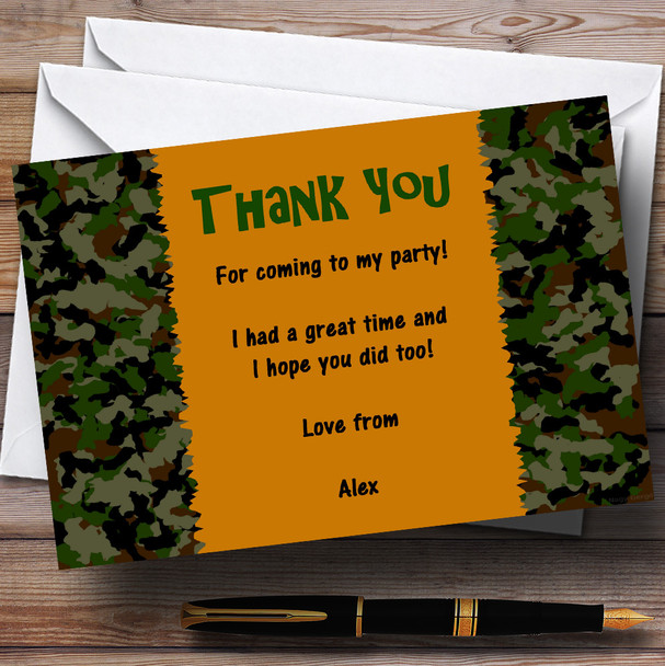 Army Camouflage Personalised Party Thank You Cards