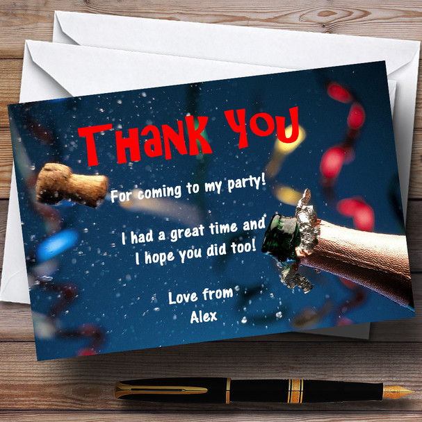 Blue Champagne Cork Celebration Personalised Party Thank You Cards