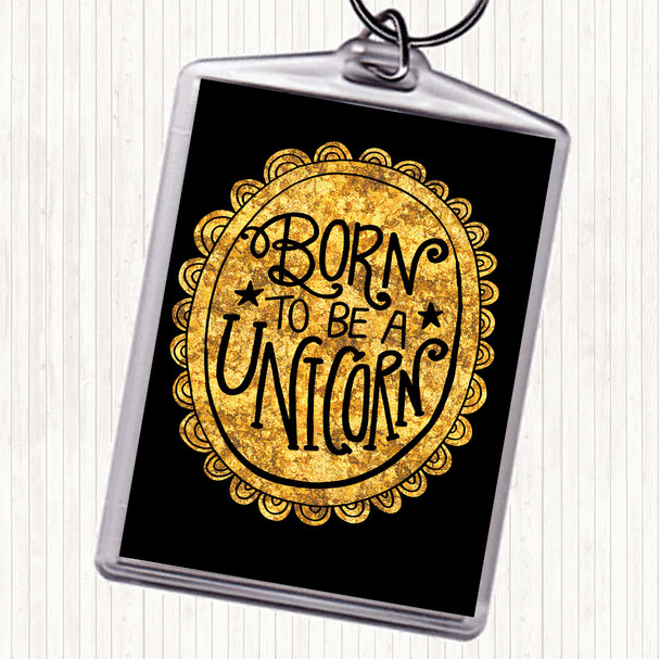 Black Gold Born-To-Be-Unicorn Quote Bag Tag Keychain Keyring