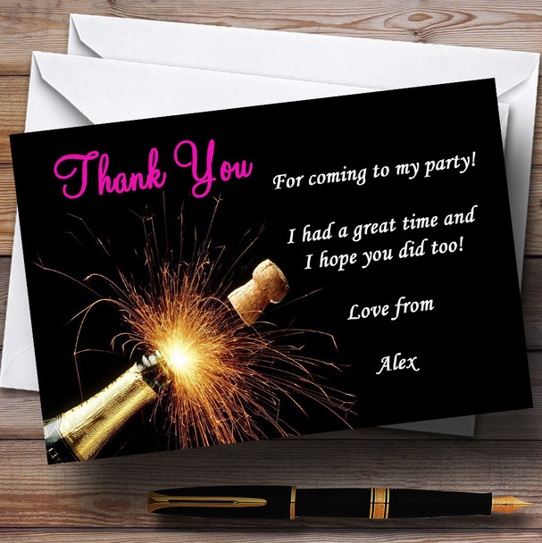 Champagne Cork Pink Personalised Party Thank You Cards