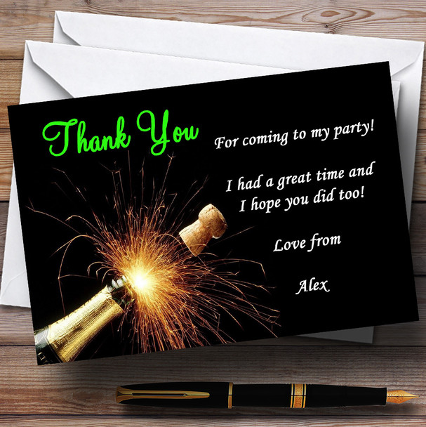 Champagne Cork Green Personalised Party Thank You Cards