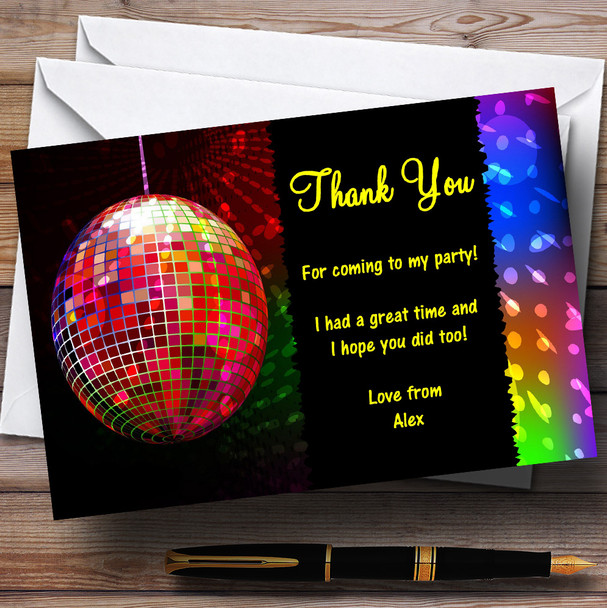 Disco Ball And Lights Personalised Party Thank You Cards