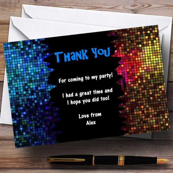 Disco Ball Blue Personalised Party Thank You Cards