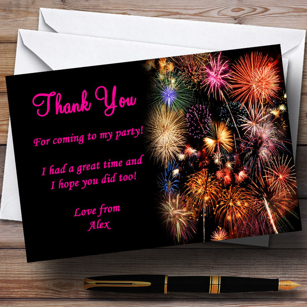 Pink Fireworks Personalised Party Thank You Cards