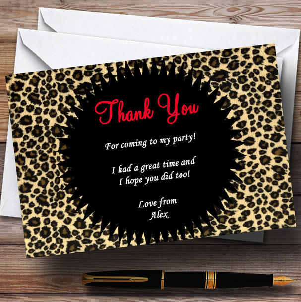 Leopard Print Red Personalised Party Thank You Cards
