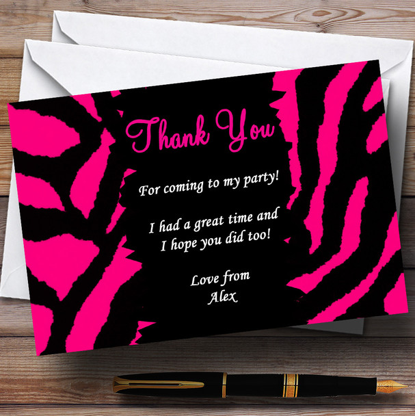 Hot Pink Zebra Print Personalised Party Thank You Cards